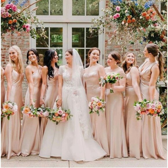 Jenny Yoo Corinne Satin Crepe Dress Halter Maxi Bridesmaid Wedding Petal 4 - Picture 4 of 15